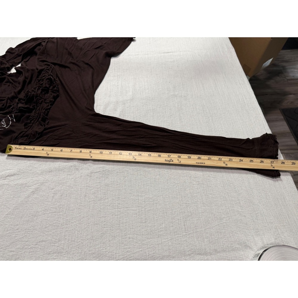 INC International Concepts Brown Ruffle V-Neck Long Sleeve Top XL Rayon - Picture 9 of 11